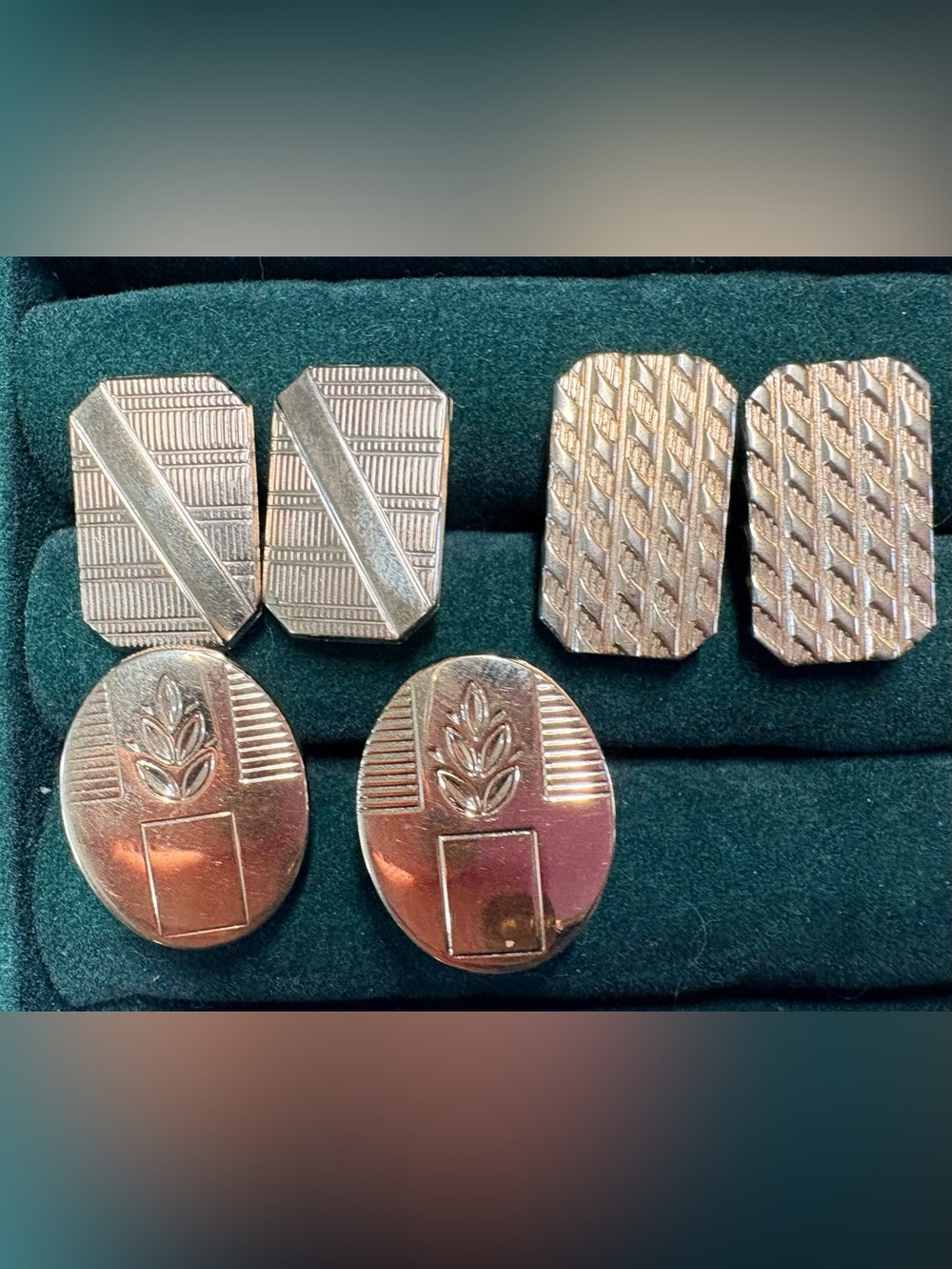 Trio of Men's Vintage Mid-Century Gold Tone Cufflinks - Formal Accessory